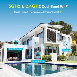 Menborn 2.5K Outdoor Surveillance Camera, 2.4/5GHz Camera Surveillance with Floodlight, 360° Viewing Range IP Camera with Full Colour Night Vision, Automatic Tracking, 2-Way Audio, Works with Alexa