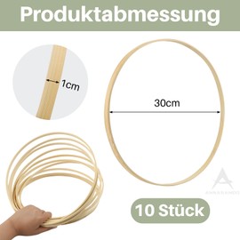 ANNASAMDO Pack of 10 Wooden Rings for Crafts, 30 cm Dream Catcher Rings, Bamboo Wooden Hoops, Wooden Ring, Macrame for DIY Wedding Wreath, Decor and Wall Hanging, Craft, Flower Wreath, Door Wreath