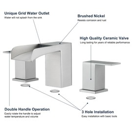 Kroias Brushed Nickel 8 Inch Widespread Bathroom Faucet Waterfall Bathroom Sink Faucet 3 Hole, 2 Handle Bathroom Vanity Faucet with Pop Up Drain and cUPC Supply Lines