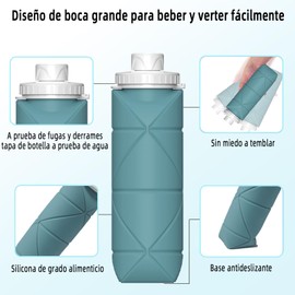 Botella de agua deportiva plegable, 2 botellas de agua blandas con válvula a prueba de fugas, botella de agua de silicona portátil sin BPA para gimnasio, correr, andar en bicicleta, acampar, etc.