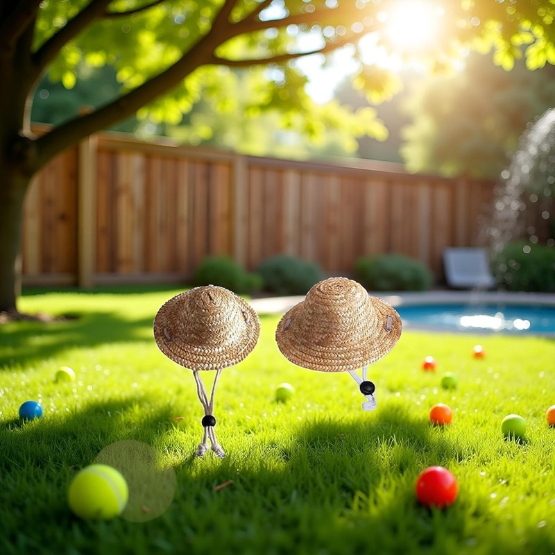 2Pc Novelty Summer Adjustable Pet Dog Outdoor Straw Hat Puppy