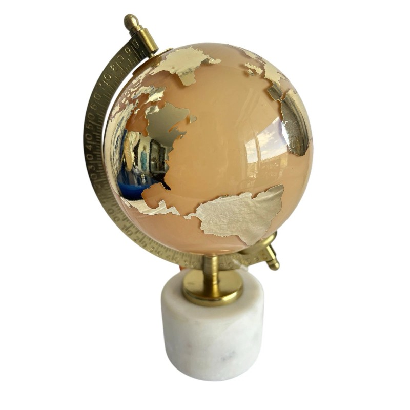 Globe NWT Glass Globe On Marble Alabaster Stand Mirrored Gold