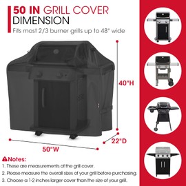 Unicook 50 Inch Grill Cover for Outdoor Grill, Heavy Duty Waterproof BBQ Cover with Side Handles and Air Vents, Weather Resistant, Fits Weber Charbroil Nexgrill Gas Grills up to 48 Inch Wide, Black
