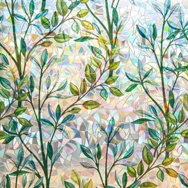 Toketa Vinil Ventana Privacidad Efecto Arcoíris, Vitral Estático Autoadhesivo, Anti-UV, Decoración Baño Cocina Dormitorio, Hoja Verde, 44.5x400 cm con Herramienta