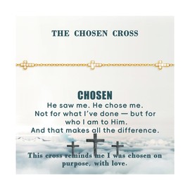 Cross Anklet Bracelet for Women – 18K Gold Plated Stainless Steel Dainty Waterproof Chain with Cross Charms, Christian Jewelry Gifts (THE CHOSEN CROSS)