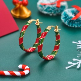 GULICX Christmas Earrings for Women, Red Green Gold Hoop Earrings Holiday Earrings Christmas Stocking Stuffers for Adults Jewelry Gifts for Women