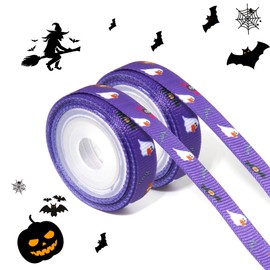 Purple Ghost Wired Edge Ribbon - 1 Inch, 10 Yards, 2 Rolls - Perfect for Bows, Wreaths, Crafts & Parties