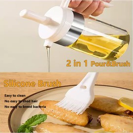 Olive Oil Dispenser Bottle with Brush- 2 in 1 Oil Dispenser & Silicone Brush for Kitchen Cooking Vinegar Sauce BBQ Salad Grill Frying- 200ml/7oz, Black