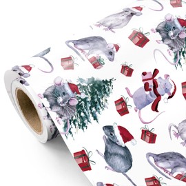 WRAPAHOLIC Possum Christmas Wrapping Paper - Mini Roll - 17 Inch x 16.5 Feet - Watercolor Possum Wrapping Paper with Gifts Design for Christmas, Holiday, Party Celebration