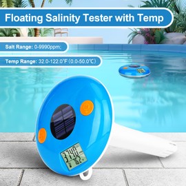 Pool Salt Tester | Floating Salinity Meter - Salt Test for Saltwater Pool, Digital Temperature Salinity Level Tester, YINMIK Pool Thermometer with Solar Rechargeable | IPX8 Waterproof