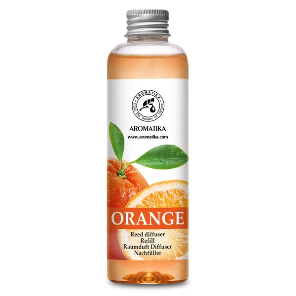 Orange Reed Diffuser Refill 6.8 Fl Oz - Room Fragrance Diffuser w/Natural Essential Orange Oil - Best for Aromatherapy - Reed Diffuser Oil Refill Orange - Home - Office - Restaurant - Boutique