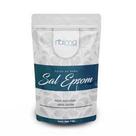 NAIMA Sal Epsom Natural, 1kg | Sulfato de Magnesio 100% Puro y Vegano | Relajante Para Baños, Masajes y Exfoliación | Ideal Para el Cuidado de Pies, Piel y Relajación | Sin Colorantes Artificiales