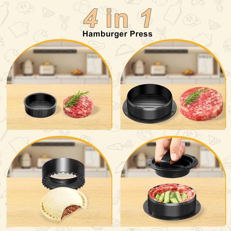 Fsawdnn Hamburger Patty Maker, 4-in-1 Burger Press Patty Maker Slider,