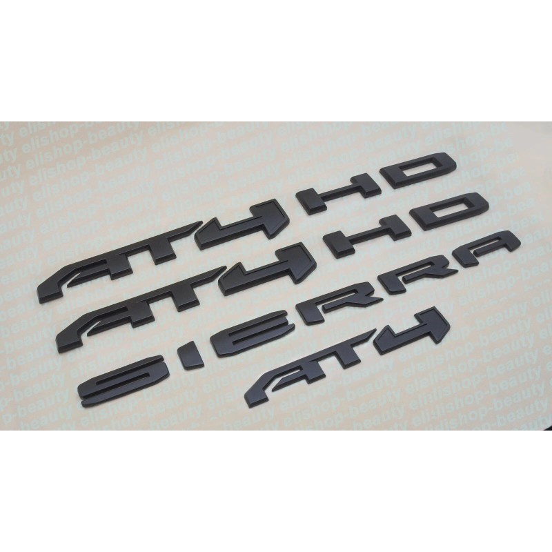 GMC 4PCS Matte Black Red AT4 HD Emblems Sierra Letters