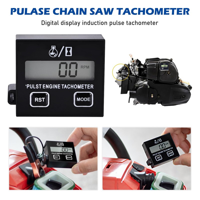 BORDEAG Digital Tachometer Inductive Tachometer: Tachometer Chainsaw with Hour Counter,