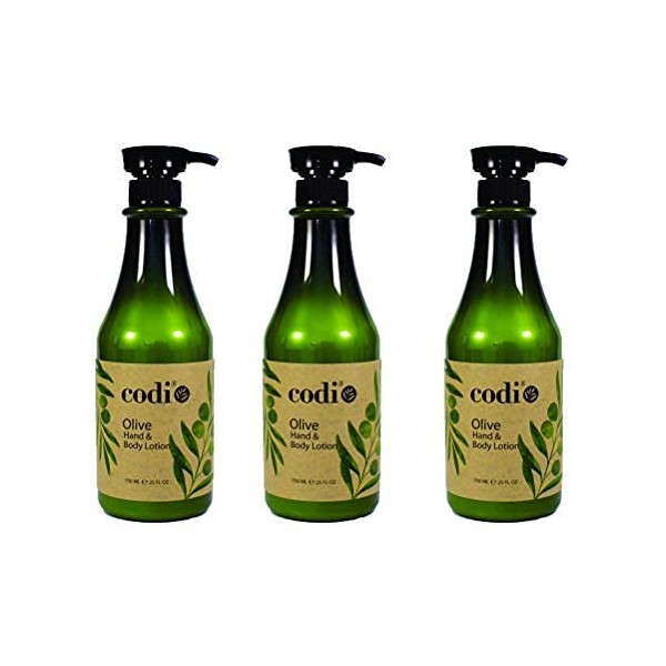 Codi Olive Hand and Body Lotion - Organic Olive Formula to Keep Skin Soft and Fresh - Antioxidant and Vitamin Enriched Formula with Moisturizing Effect - 3 Bottles of 750ml