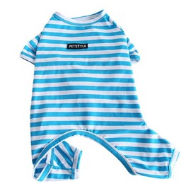 BT Bear Fat Dog Clothes Classic Striped Pyjamas Soft Cotton Jumpsuit Pug French Bulldog Onesie Costume for Cats Puppy Small Medium Dogs (Blue, M)