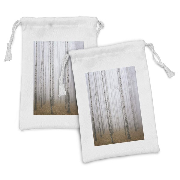 Lunarable Forest Fabric Pouch Set of 2, Morning Mist in