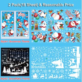 (2 Pack, 18 Sheet) Tomario 377 Large Christmas Window Clings Stickers, 2024 Reusable Christmas Decal Double-Side with Snow Flakes Pattern for Xmas Decoration Home Bathroom Office