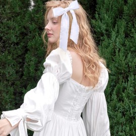 VOBOBE 2PCS Hair Bows for Women Girls, White Tassel Hair Ribbon Bowknot Hair Clips Barrettes Hair Accessories for Girl with Long Tail (White)