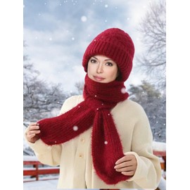 Sumolux Beanie Hat Scarf Integrated Ear Protection Windproof Cap Scarf Elastic Knitting Thick Warm Conjoined Winter