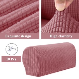 FUAAOLIY Stretch Armrest Covers for Chairs and Sofas, Couch Arm Covers for Sofa Spandex Armrest Covers Anti-Slip Furniture Protector Washable Armchair Slipcovers for Recliner Set of 2 (Pink)