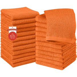 RIVERSIDE 24 Pack Washcloths Set - 100% Cotton [12x12 Inches] - Soft, Quick-Dry & Highly Absorbent Face Towels - Perfect for Bathroom, Gym, Hotel, Spa & Travel - Orange