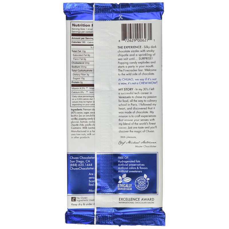 Chuao Chocolatier Firecracker Dark Chocolate Bar, 2.82 Ounce