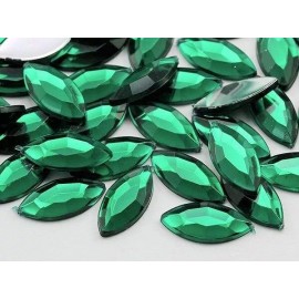 Platinum 144 Emerald Green Acrylic 15x7mm Flat Back Navette Rhinestones *