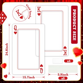 Foilswirl 24.8 x 15.7 Inch Casino Theme Photo Booth Frame Jumbo Large Red Hearts K and Q Playing Cards Photo Frame Giant Playing Cards Cutouts for Poker Night Birthday Graduation Prom Supplies(K, Q)