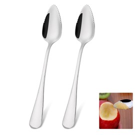 Molain Grapefruit Spoon, Silver Kiwi Spoon Made of Stainless Steel, Spoon with Prongs, Baby Food Supplement, Fruit Spoon, Dessert Spoon, Dishwasher Safe for Kiwi, Apples, Grapefruits (Style B-2pcs)