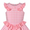 Sunny Fashion Girl Dress Ruffle Pink Plaid Checkered Button Sleeveless