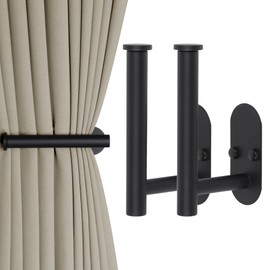 Yagoo 2 Pcs Adhesive Curtain Holdbacks，Screw-in Curtain Tie Backs Curtain Holders Tiebacks Curtain Hooks for Wall Mounted Curtain Pull Backs for Home Decor Drapes(2, Black)