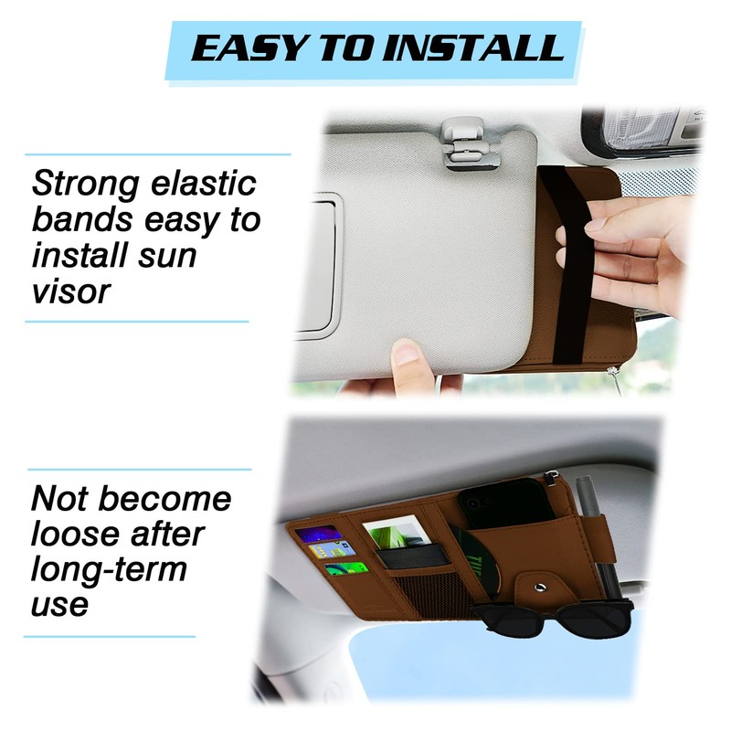 Car Sun Visor Organizer, Leather Pocket Organizer Sunglass Holder for