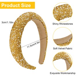 TOKSEO Women's Wide Glitter Rhinestone Headband Gold Headband Glitter Hair Band for Women Wedding Bridal Hair Accessories