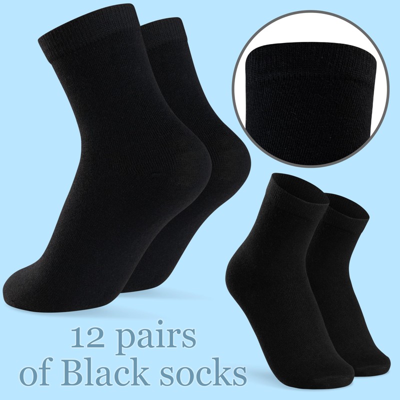 CityComfort Children's Breathable Socks Pack of 12, black