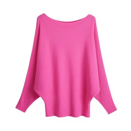 EDSTAR Boat Neck Batwing Sleeves Dolman Knitted Sweaters Autumn/Winter Pullovers Tops for Women Rose Red