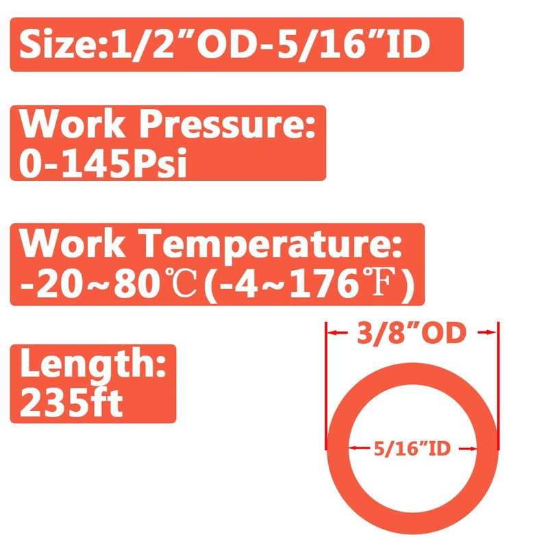 Qolekog Pneumatic 1/2" OD Tubing 235Ft PU Air Tube Hose
