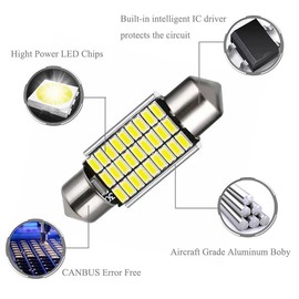 Super Bright 578 Festoon LED Bulb White 41mm 42mm LED Bulb Canbus Error Free 4014 Chipset 212-2 Dome Light LED Map Light LED Interior Light 211-2 LED Bulb (2-Pack)