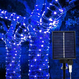 300 LED Solar Rope Lights Outdoor 99 FT Bright Solar Garden String Lights Durable 8 Modes Outdoor Fairy Lights Waterproof Solar Garden Decorative Lights (300LED, Blue)
