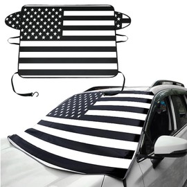 GKmow 1 PC American Flag Car Windshield Snow Cover, 66.9In x 47.2In Durable Oxford Vehicle Front Window Winter Protection, Universal Foldable Waterproof Accessories for SUVs Trucks Cars (Black)