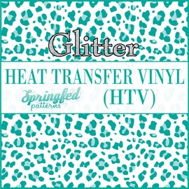 White & Turquoise Leopard Spots Pattern #3 Glitter HTV 12x18 Sheet Heat Transfer Vinyl Cheetah Print