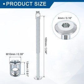 sourcing map 6Pcs Bed Frame Bolts, M6 x 100mm Hex Socket Head Screws Bolts Barrel Nuts Bunk Bed Bolt Furniture Screws with Rice-shaped Head Barrel Nut for Chairs Cots, Silver