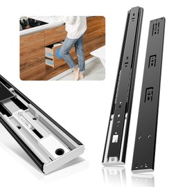 BAIDICE 1 Pair Push to Open Full Extension Drawer Slides 12 14 16 18 20 22 24 Inch 100 lb Load Capacity Side Mount Handleless Touch Open Ball Bearing Cabinet Rails Metal Runner Dresser Glide Black