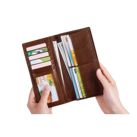 VISOUL Men's Bifold Long Wallet, IC Card Storage, No Coin Purse, Large Capacity, Ultra-thin, Italian Leather, Luxury Cowhide Leather, Bi-Fold Wallet, Genuine Leather, Made by Leading Leather Artisans,