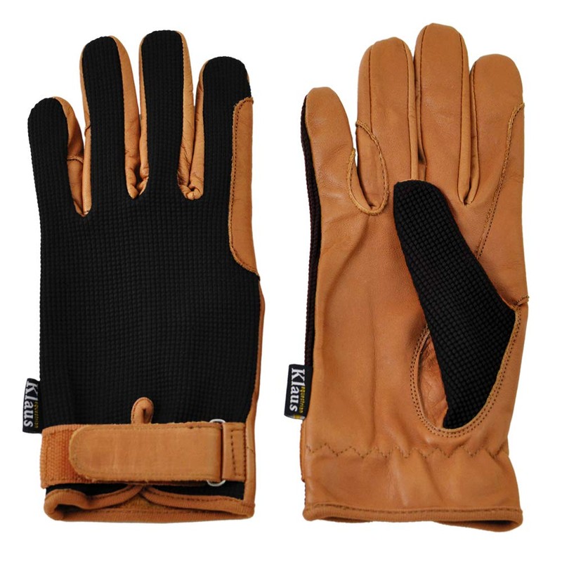 Klaus Riding Gloves, Waffle Leather Gloves, KE5 (Black x Caramel