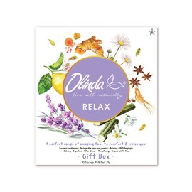 Olinda Relax Tea Gift Box, 45 Tea Bags, Turmeric Cardamom, Matcha Ginger, Moringa Aloe Vera Rose, Jasmine, Throat Easy, Organic White Tea, Digestive Tea & After Dinner Teas - 1 box