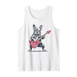 Vintage French Bulldog Dog Playing Guitar Funny Graphic Tank Top