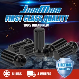 JiiinMiiin 32pcs M14x2.0 Lug Nuts Black with 7 Spline Tuner, 14x2 Locking Lugnut 2 inch Length with 1 Socket Key, 60 Degree Conical/Cone Bulge Seat Closed End