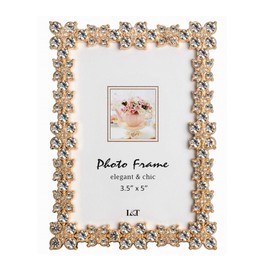 L&T Luxury Metal Picture Frame with Brilliant Crystals, Gold Photo Frame 3.5 x 5 inch